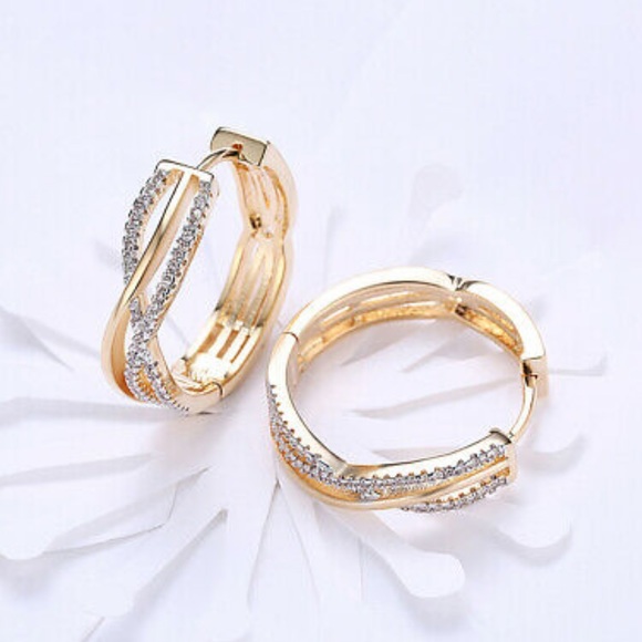 NWT 18k GOLD SILVER HOOP EARRINGS 100$ retail - Picture 4 of 5